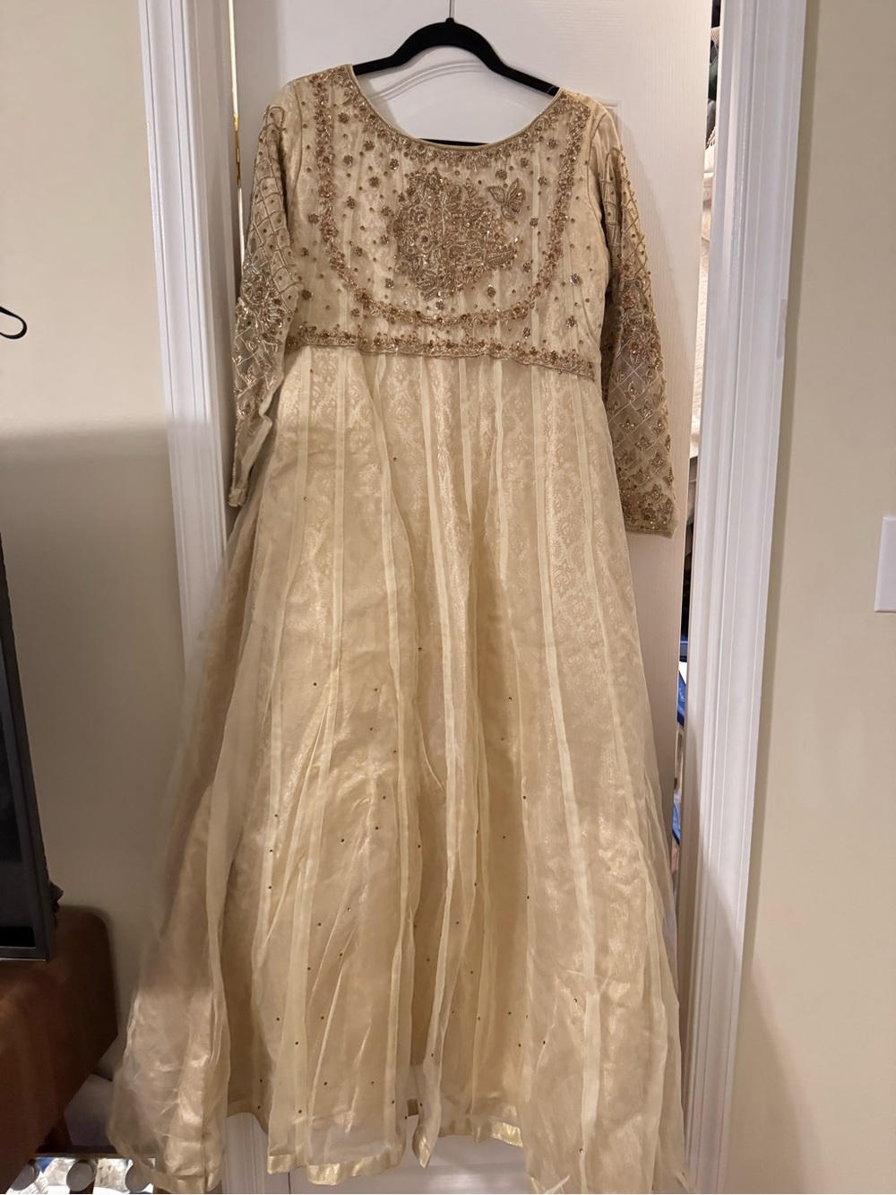 Girls Cream Embroidered Party Dress